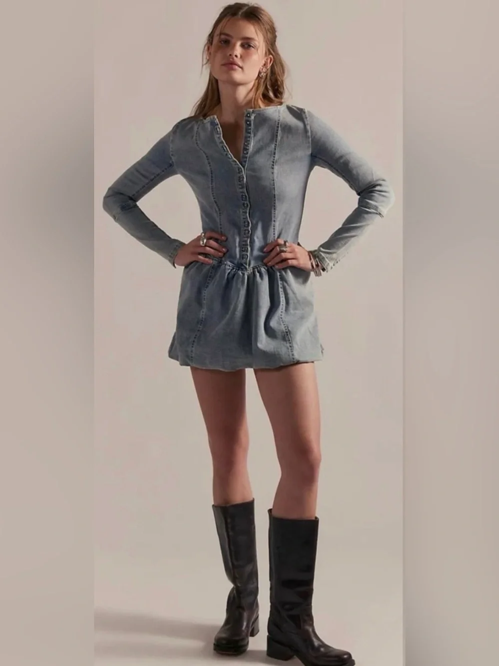 Free People We The Free Kent Denim Mini Dress. NWT. Ice crush